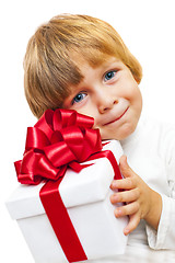 Image showing Little Boy holding present box