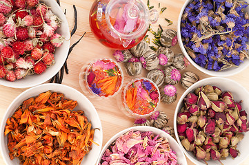 Image showing Herbal natural floral tea infusion with dry flowers