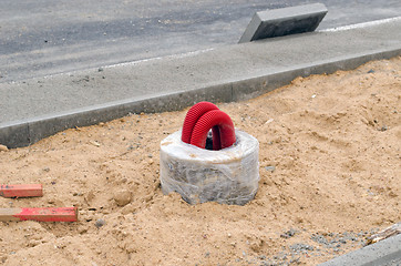 Image showing electricity pole line road construction site 