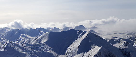 Image showing Panorama of evening mountains in haze