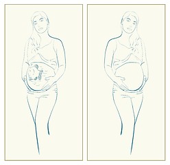 Image showing Pregnant woman with the image on a stomach.Pregnant woman. Art therapy. 