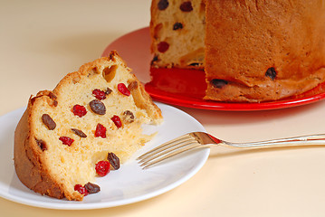 Image showing Italian Panettone Christmas bread with tan background