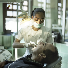 Image showing Female dentist during a stomatological procedure