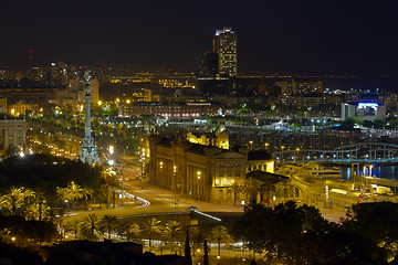 Image showing Night panorama of the city of Barcelona Spain