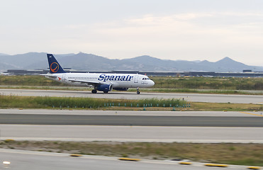 Image showing Spanair plane for takeoff roll in Barcelona
