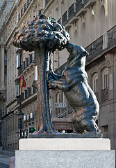 Image showing Symbol of Madrid - statue of Bear and strawberry tree, Puerta del Sol, Spain