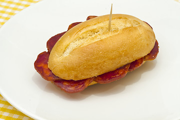 Image showing Sausage sandwich, typical Basque cap.