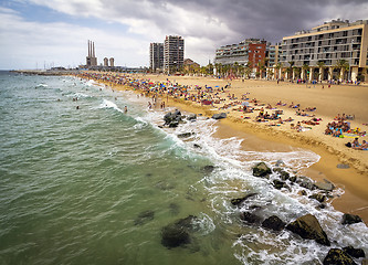 Image showing A view of Barceloneta Beach in Barcelona, Spain