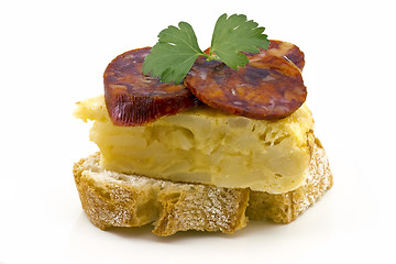 Image showing Spanish omelette with chorizo Iberico