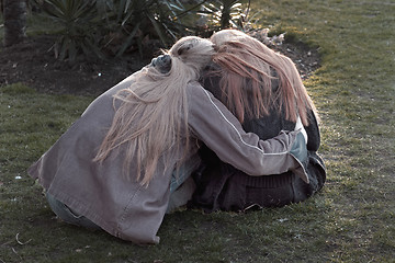 Image showing Two young people embracing in a park 