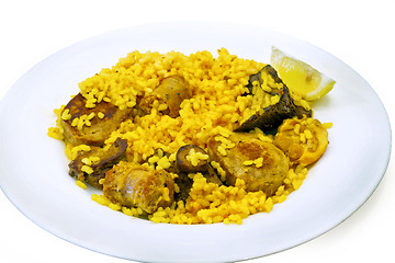Image showing paella rice chicken and rabbit