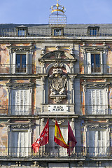 Image showing Facade Shield, main square Madrid, Spain.