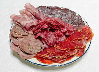 Image showing Spanish serrano ham and sausages