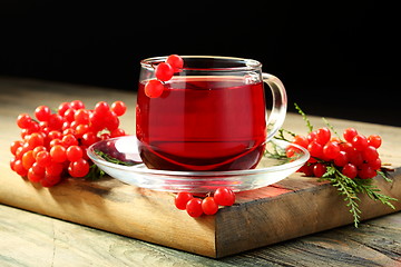 Image showing Cup of tea and viburnum berries.