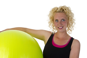 Image showing Beautiful young woman with gym ball