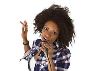 Image showing Beautiful african american woman karaoke singer 