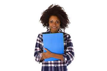 Image showing Female afro american with a job application