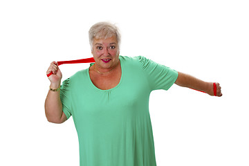 Image showing Female senior woman exercises