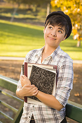 Image showing Portrait of Mixed Race Female Student Looking Away 