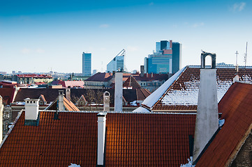 Image showing The top view on roofs of houses of Old Tallinn