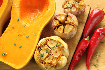 Image showing Baked pumpkin and garlic