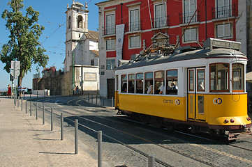 Image showing Yellow Tram in Alfama, Lisbon