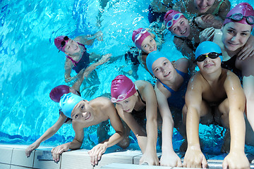 Image showing happy children group  at swimming pool