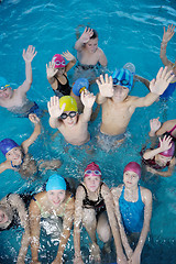 Image showing happy children group  at swimming pool