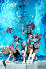 Image showing happy children group  at swimming pool