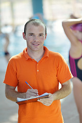 Image showing happy children group  at swimming pool