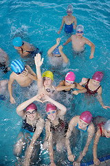 Image showing happy children group  at swimming pool