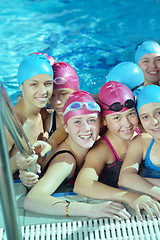 Image showing happy children group  at swimming pool