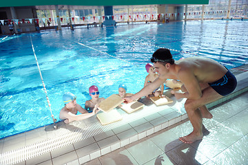 Image showing happy children group  at swimming pool