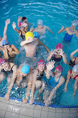 Image showing happy children group  at swimming pool