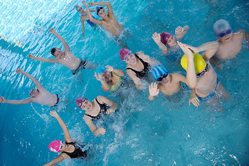 Image showing happy children group  at swimming pool