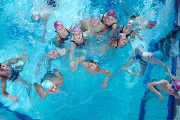 Image showing happy children group  at swimming pool