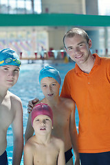 Image showing happy children group  at swimming pool