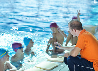 Image showing happy children group  at swimming pool