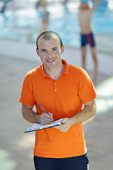 Image showing happy children group  at swimming pool