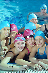 Image showing happy children group  at swimming pool