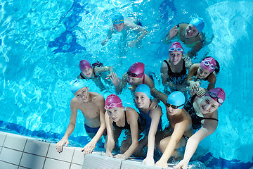 Image showing happy children group  at swimming pool