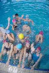 Image showing happy children group  at swimming pool