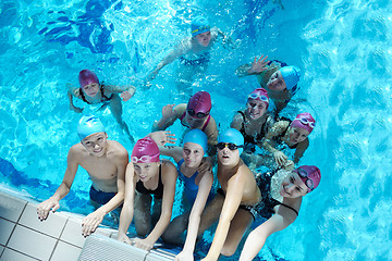 Image showing happy children group  at swimming pool