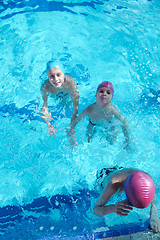 Image showing happy children group  at swimming pool