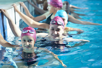 Image showing happy children group  at swimming pool