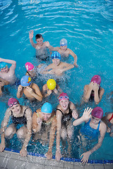 Image showing happy children group  at swimming pool