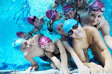 Image showing happy children group  at swimming pool