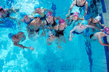 Image showing happy children group  at swimming pool