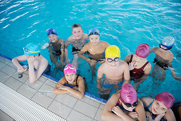 Image showing happy children group  at swimming pool