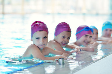 Image showing happy children group  at swimming pool